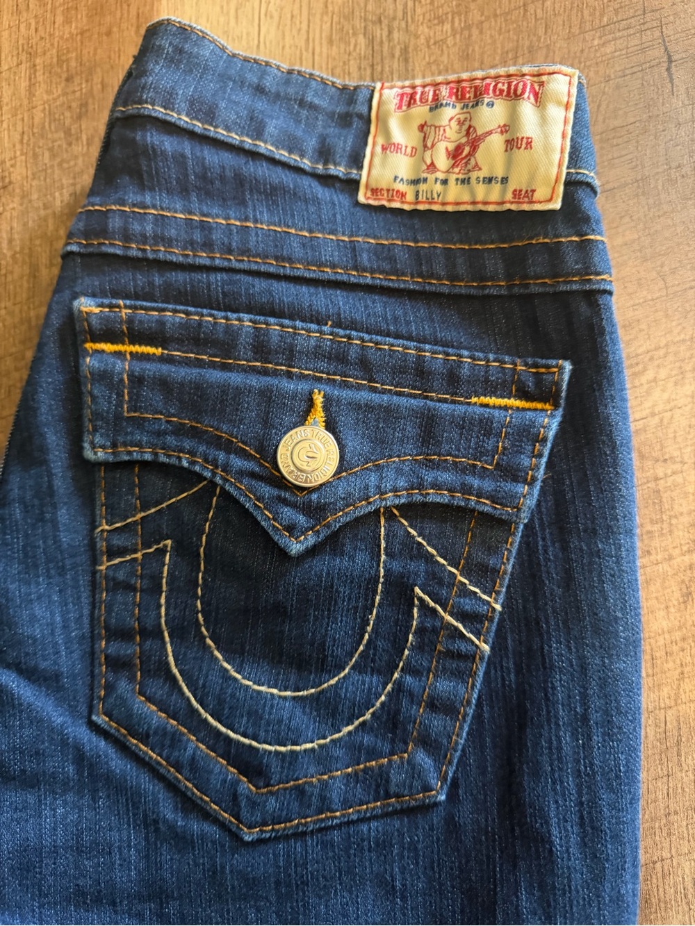 True Religion Women’s Dark Blue Skinny Jeans with Gold Stitching